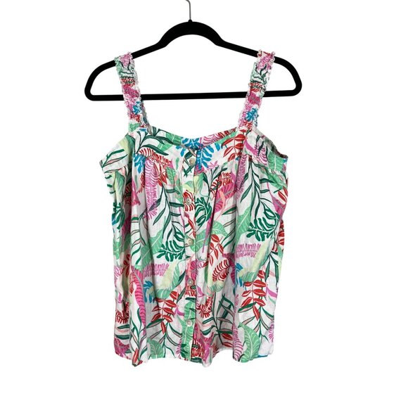 Cynthia Rowley Tropical Linen Tank Top Pink M Floral Preppy Chic Feminine Artsy - Picture 1 of 9